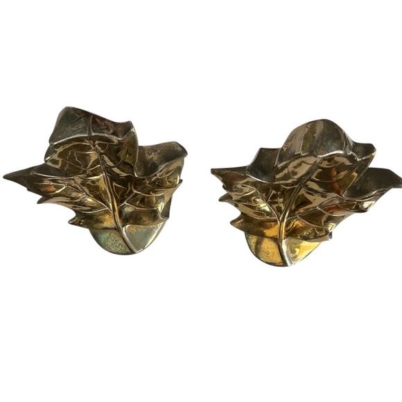 1970s PM Craftsman Brass Plated Maple Leaf Bookends - Picture 9 of 10